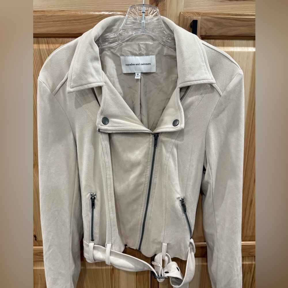 Cupcakes & Cashmere Cream/Off White Faux Suede Leather Moto/Bomber Jacket